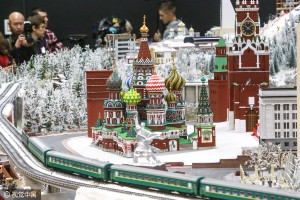 ST PETERSBURG, RUSSIA - OCTOBER 10, 2016: A mockup of Moscow's Kremlin and St Basil's Cathedral, a part of a miniature version of the Russian Federation displayed at the Grand Maket Rossiya museum. The mockup makes the largest part of the Gulliver's Gate project creating a 1:87 scale miniature version of the world. Gulliver's Gate is to open in April 2017 in Times Square, New York City. Sergei Konkov/TASS